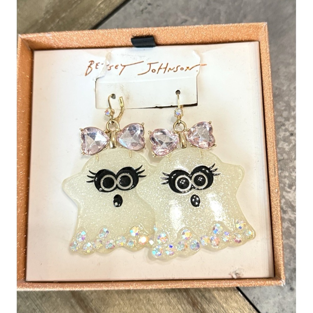 Betsey Johnson Earrings Halloween Blingy Ghost Dangle Earrings New in Box